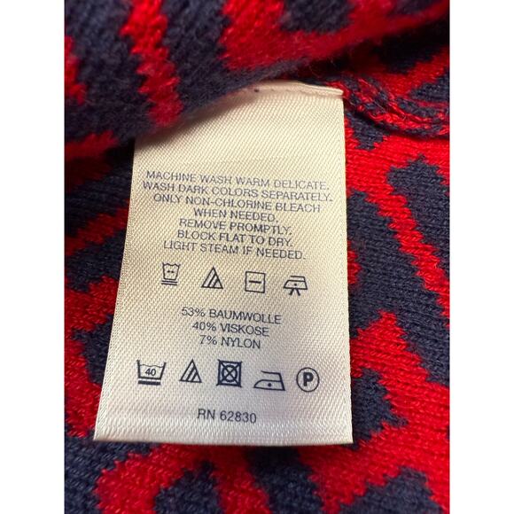 Lands End Red Navy Geometric Long Open Front Cardigan 14W/0X - Picture 12 of 12